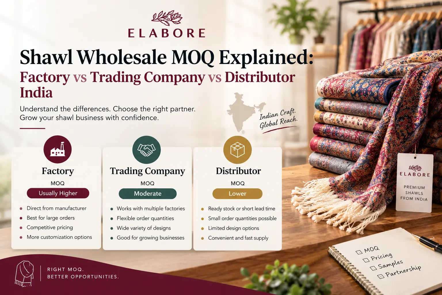 Shawl Wholesale MOQ Explained: Factory vs Trading Company vs Distributor India